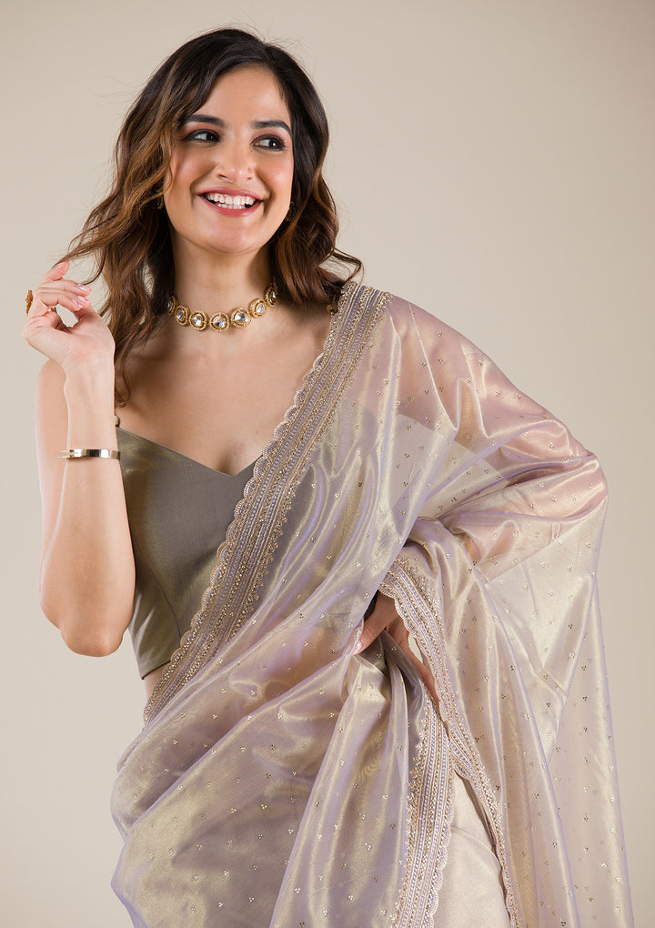 Grey Zariwork Organza Saree