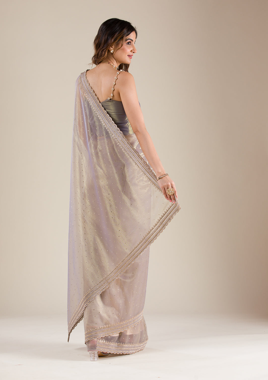 Grey Zariwork Organza Saree