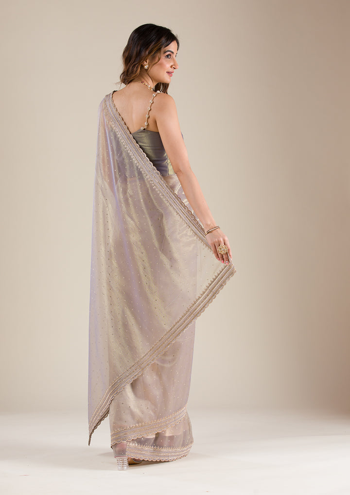 Grey Zariwork Organza Saree
