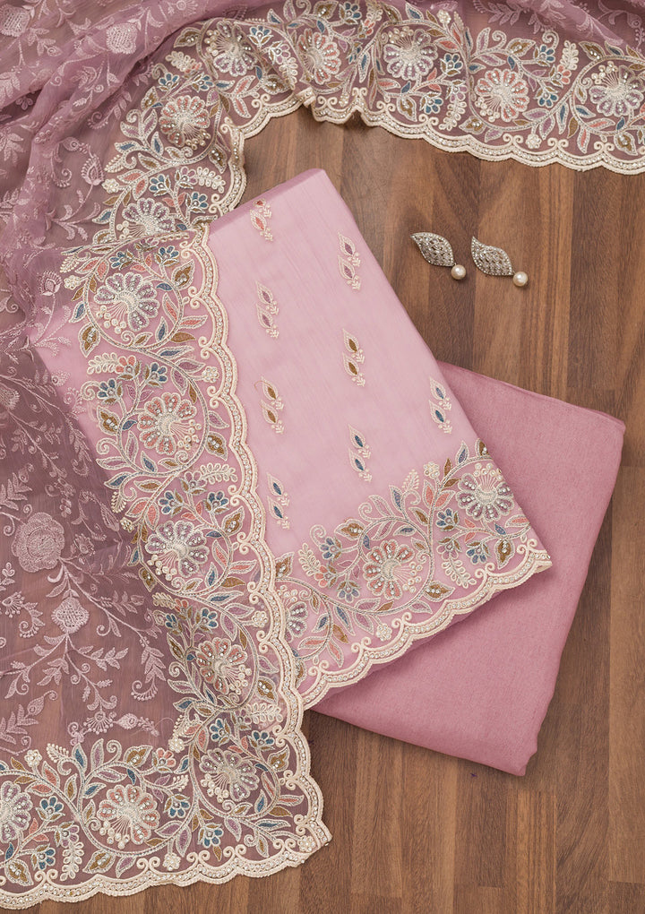 Lavender Chiffon Semi Crepe Unstitched Salwar Suit