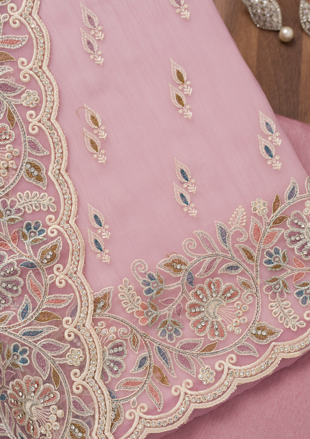 Lavender Chiffon Semi Crepe Unstitched Salwar Suit