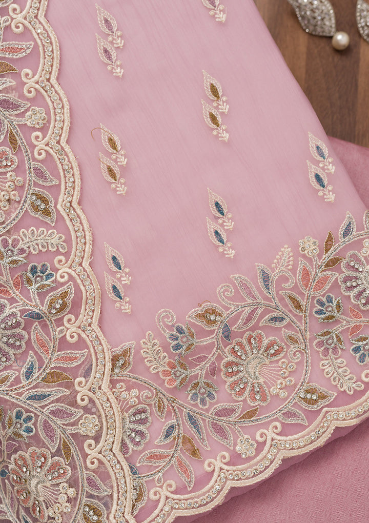 Lavender Chiffon Semi Crepe Unstitched Salwar Suit