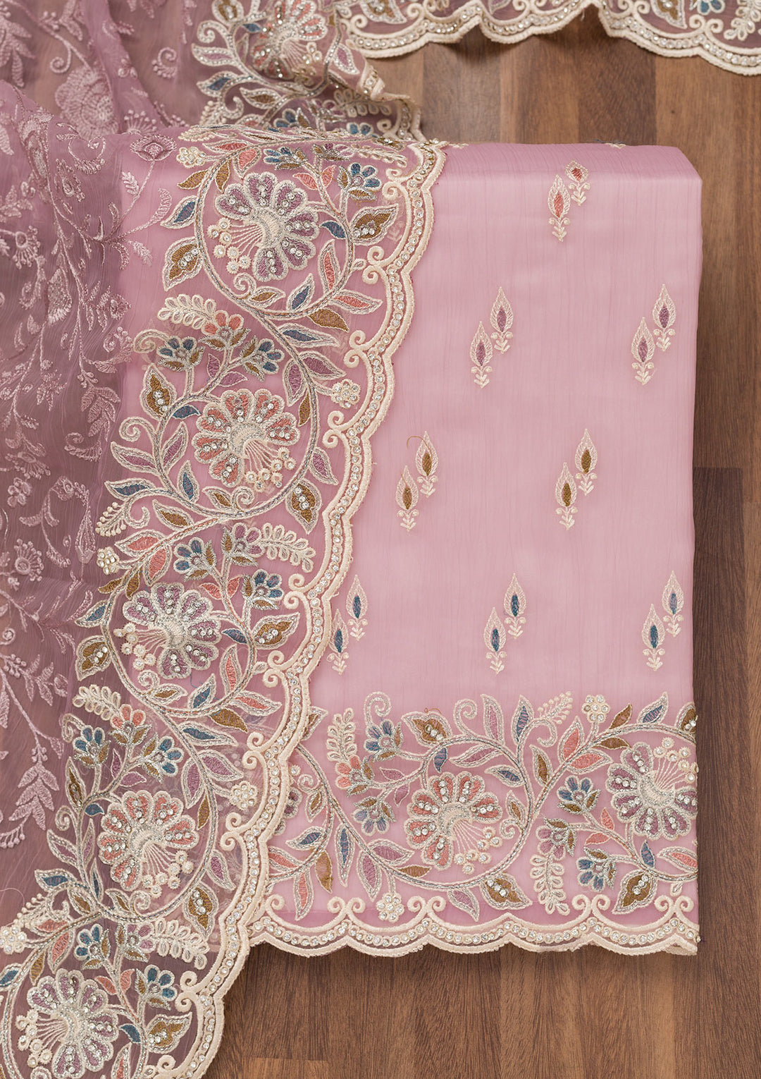 Lavender Chiffon Semi Crepe Unstitched Salwar Suit