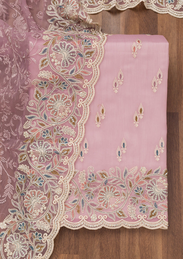 Lavender Chiffon Semi Crepe Unstitched Salwar Suit