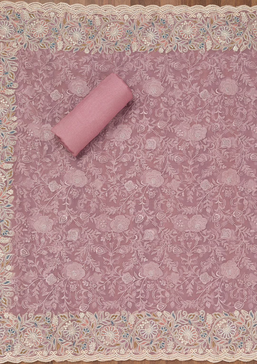 Lavender Chiffon Semi Crepe Unstitched Salwar Suit