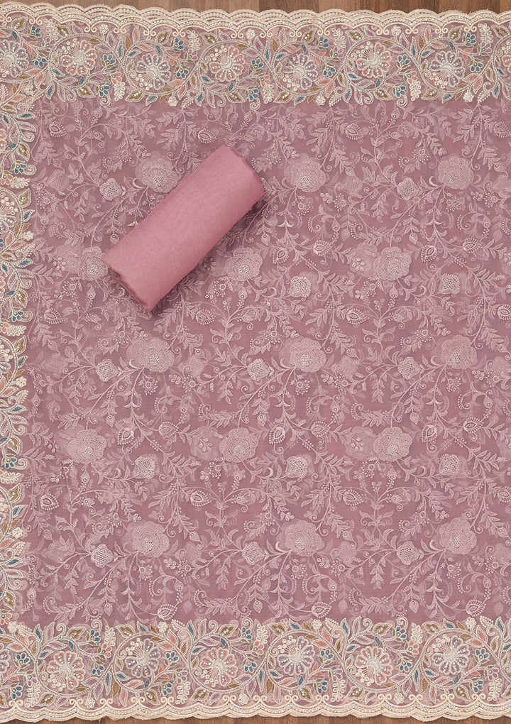 Lavender Chiffon Semi Crepe Unstitched Salwar Suit