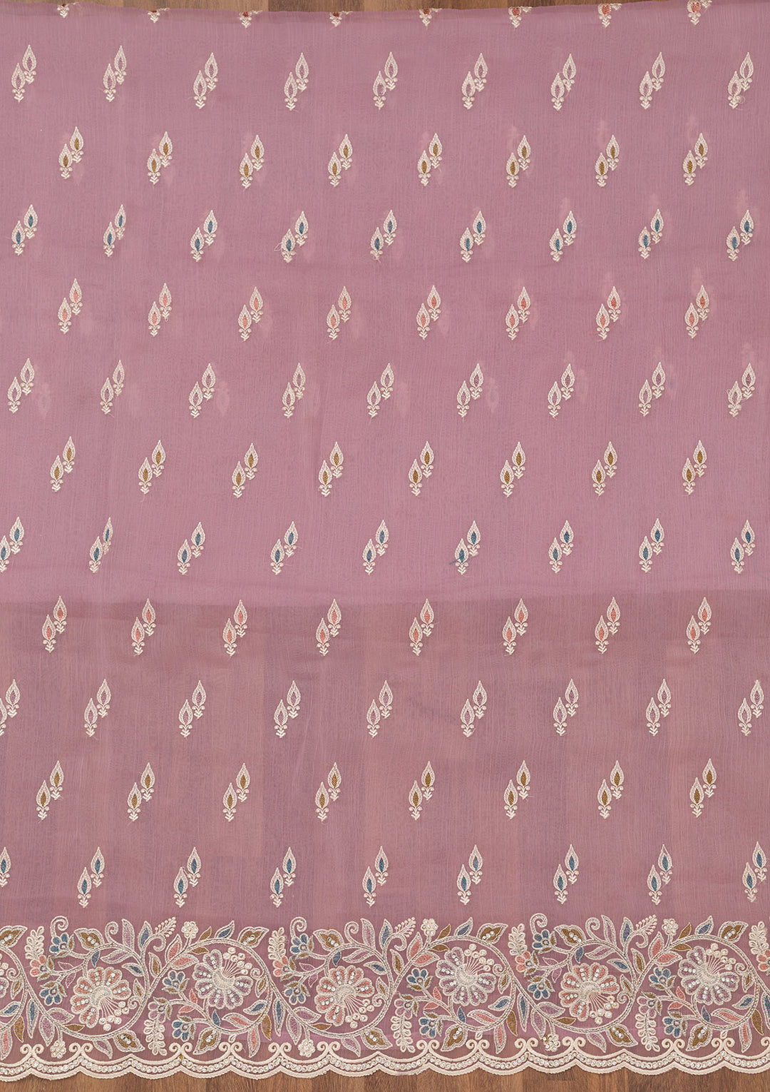 Lavender Chiffon Semi Crepe Unstitched Salwar Suit