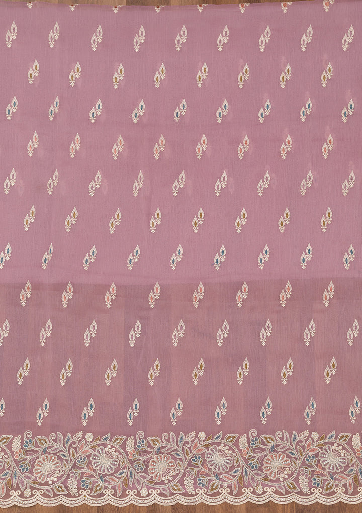 Lavender Chiffon Semi Crepe Unstitched Salwar Suit