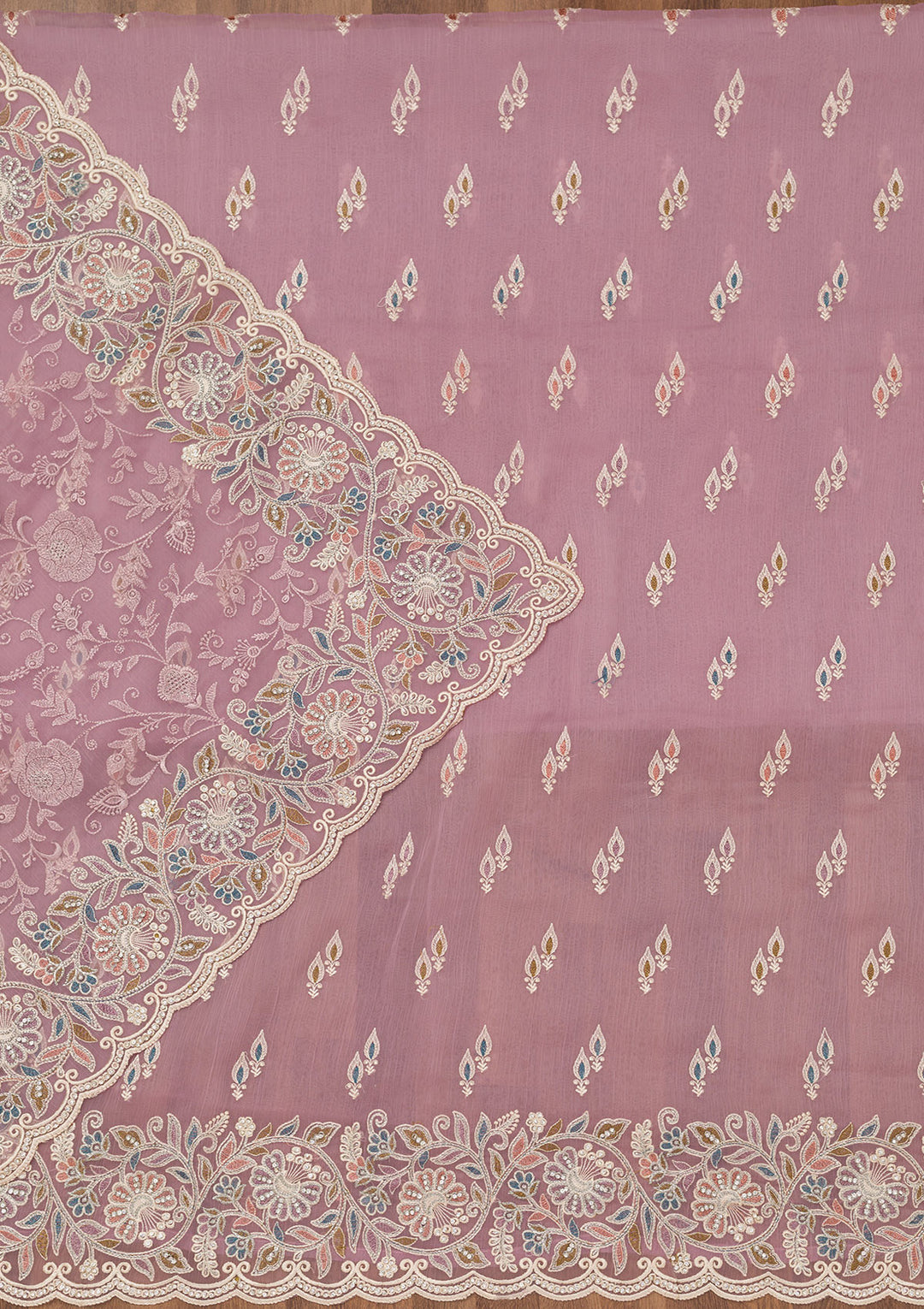 Lavender Chiffon Semi Crepe Unstitched Salwar Suit