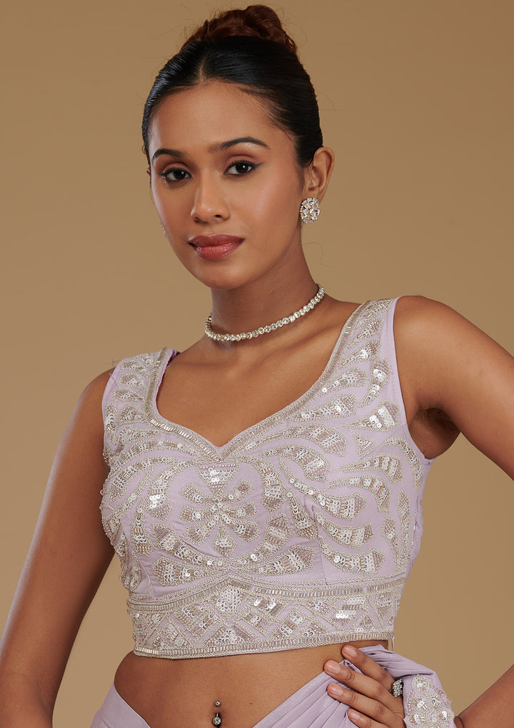Lavender Chiffon Sequins Saree With Matching Blouse Piece