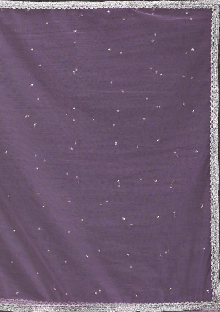 Koskii Net Purple Gown with Glitter Embroidery – Elegant Evening Wear