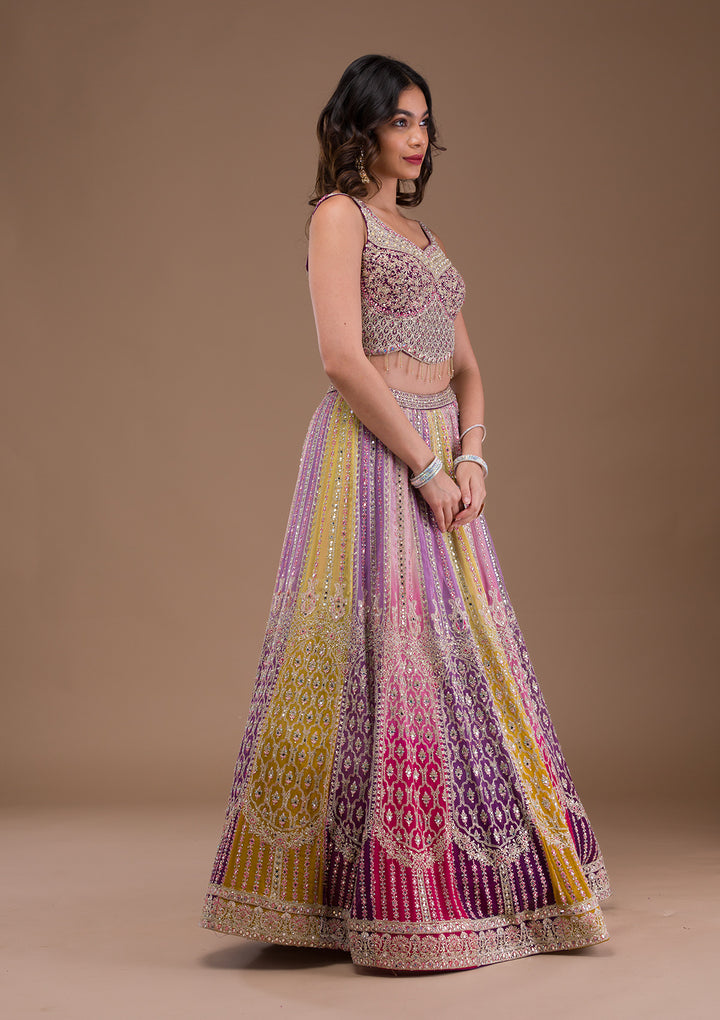 Lavender Mirrorwork Georgette Readymade Lehenga