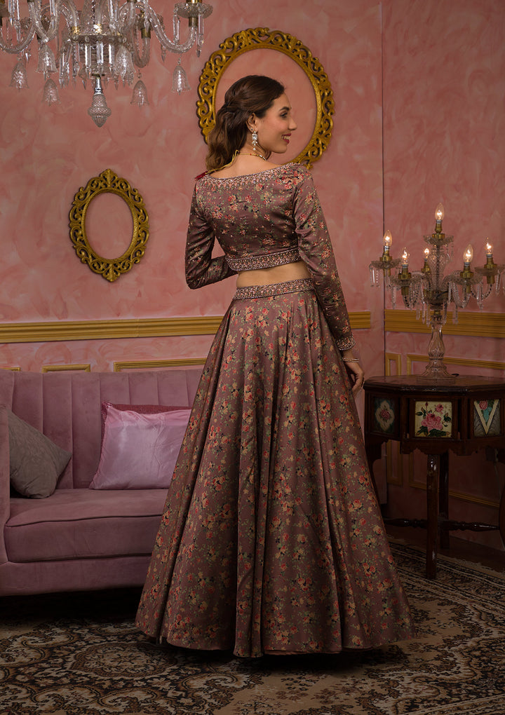 Lavender Printed Semi Crepe Readymade Lehenga