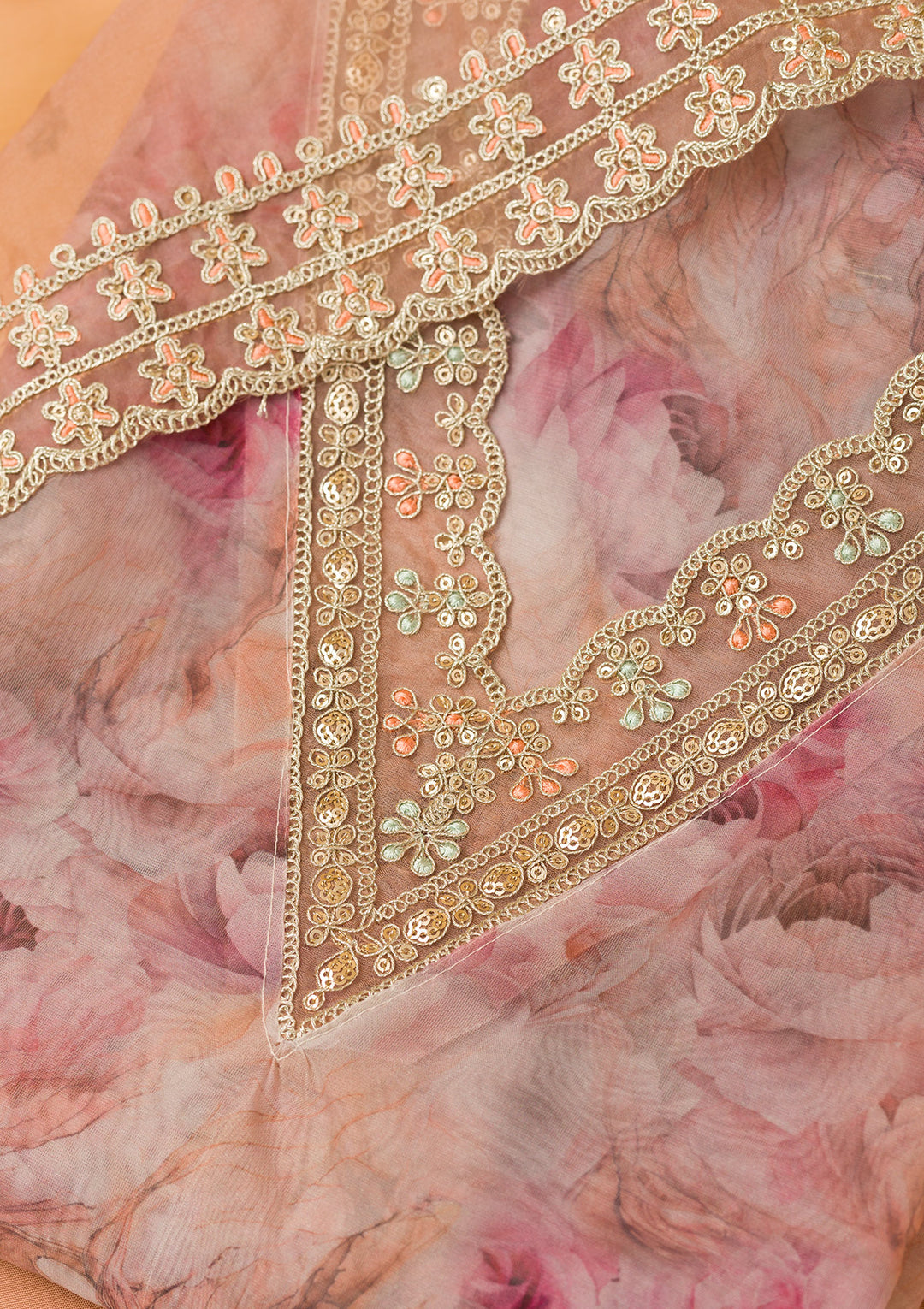 Lavender Printed Organza Unstitched Salwar Suit