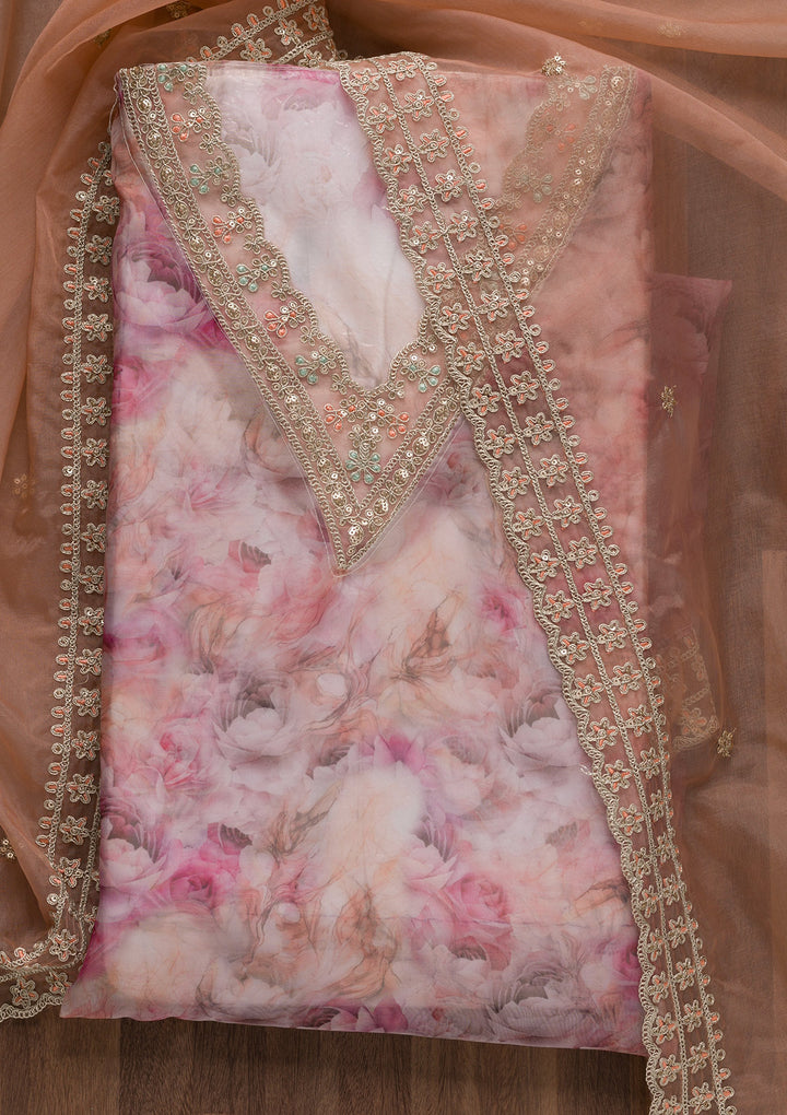 Lavender Printed Organza Unstitched Salwar Suit