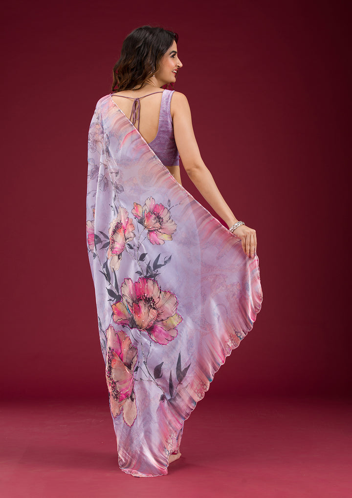 Koskii Organza Lavender Saree – Elegance in Embroidery