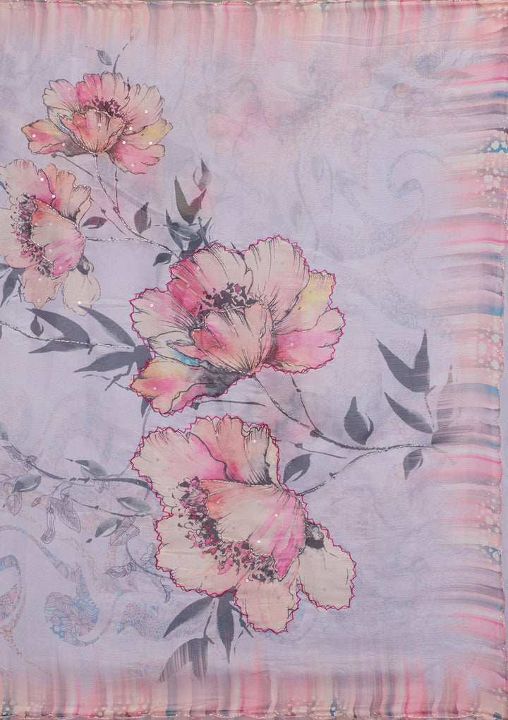 Koskii Organza Lavender Saree – Elegance in Embroidery