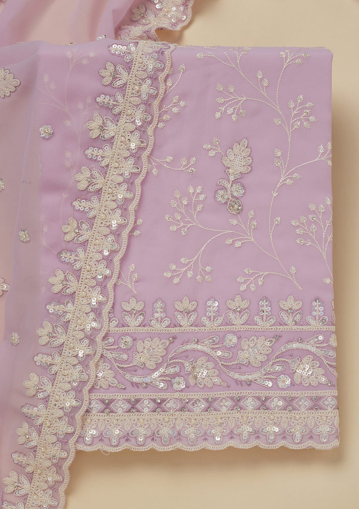 Lavender Georgette Sequins Unstitched Dress Material With Matching Bottom And Dupatta