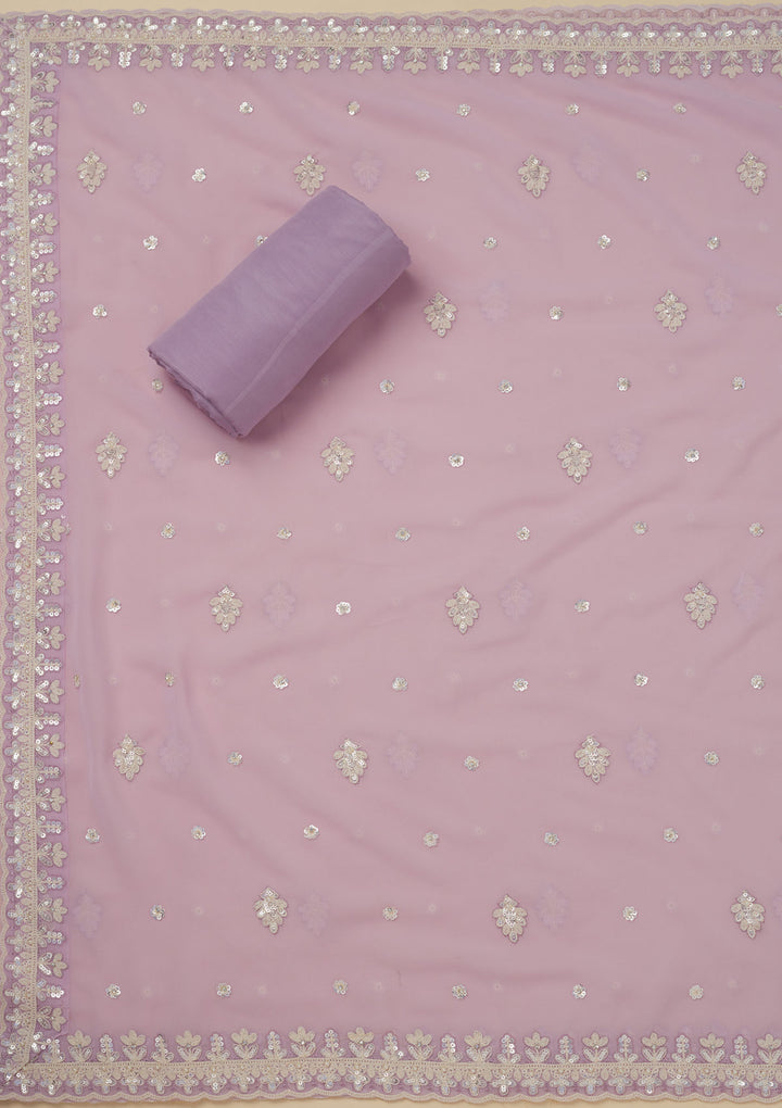 Lavender Georgette Sequins Unstitched Dress Material With Matching Bottom And Dupatta