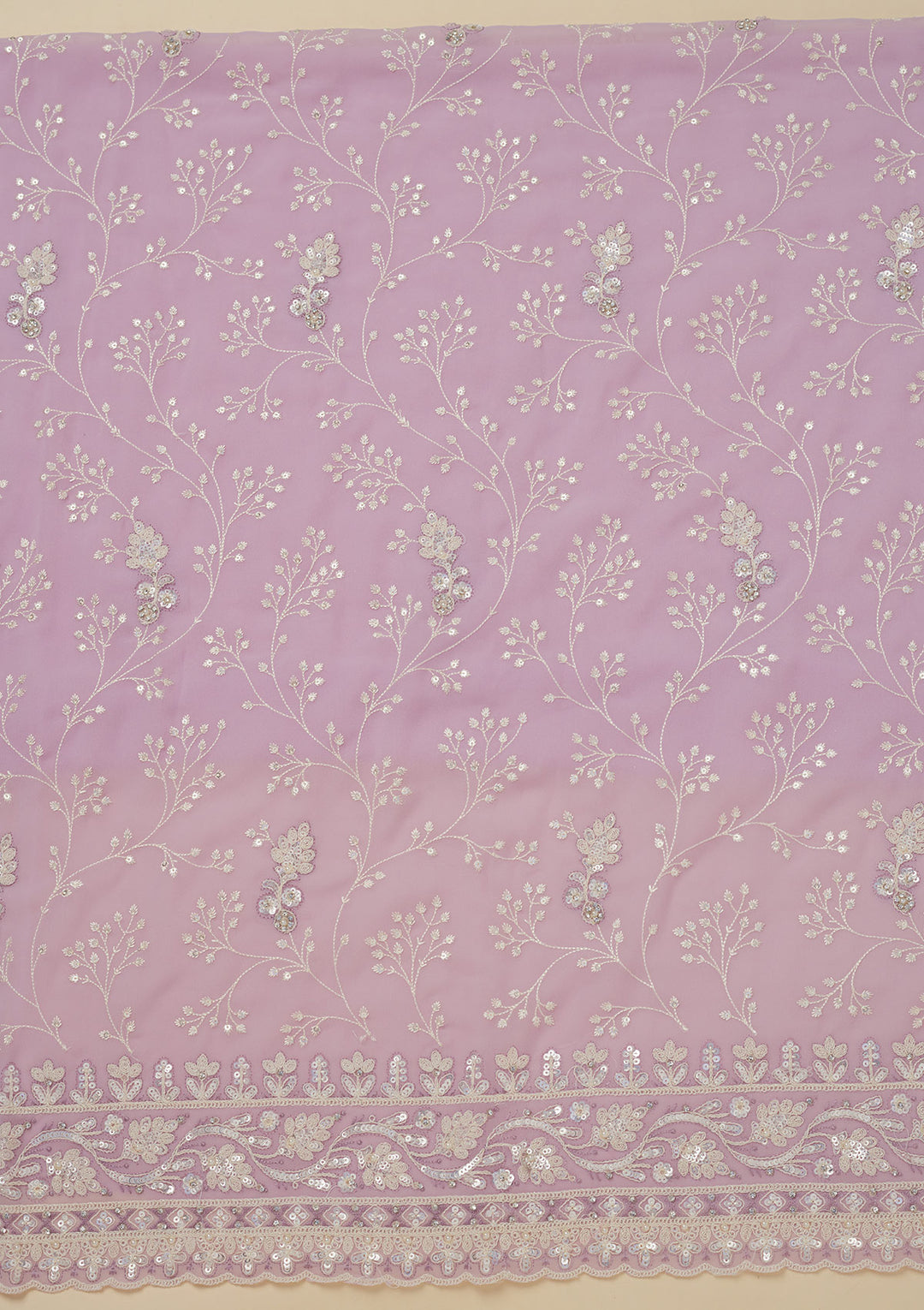 Lavender Georgette Sequins Unstitched Dress Material With Matching Bottom And Dupatta