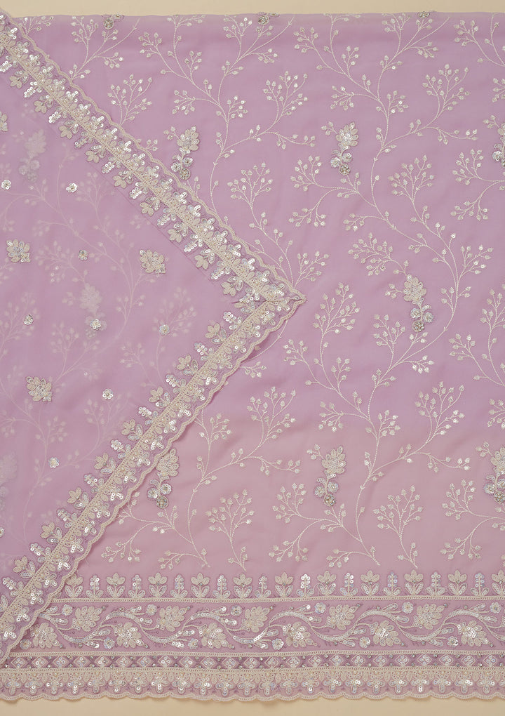 Lavender Georgette Sequins Unstitched Dress Material With Matching Bottom And Dupatta