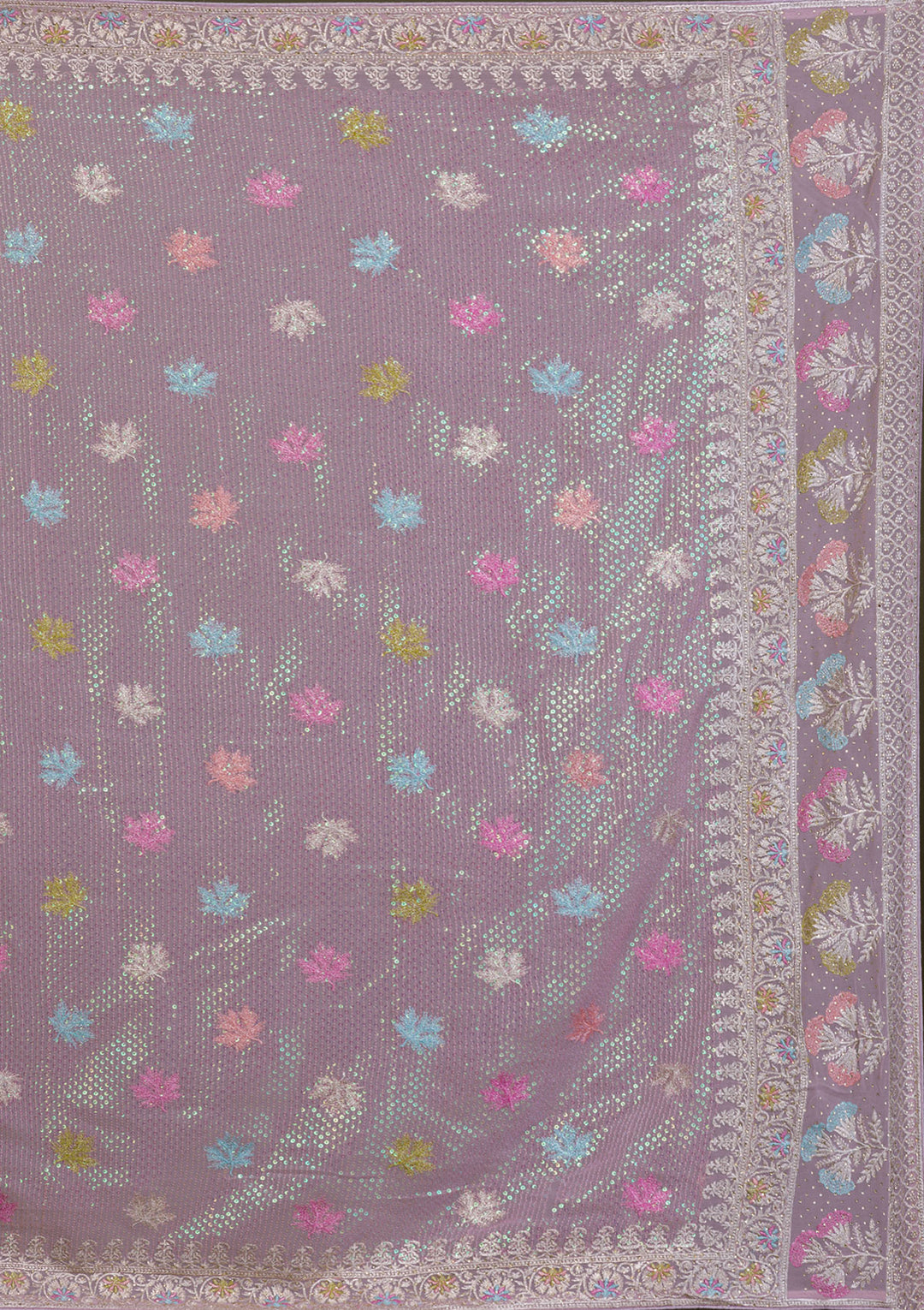 Lavender Georgette Silver Zariwork Saree With Matching Blouse Piece