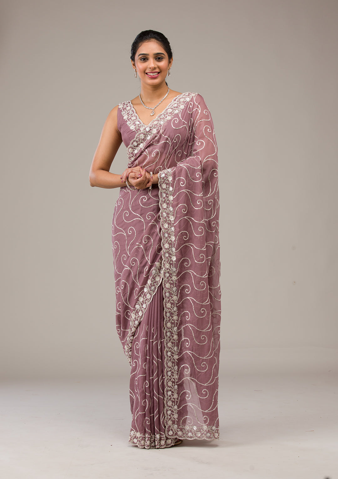 Lavender Sequins Georgette Saree