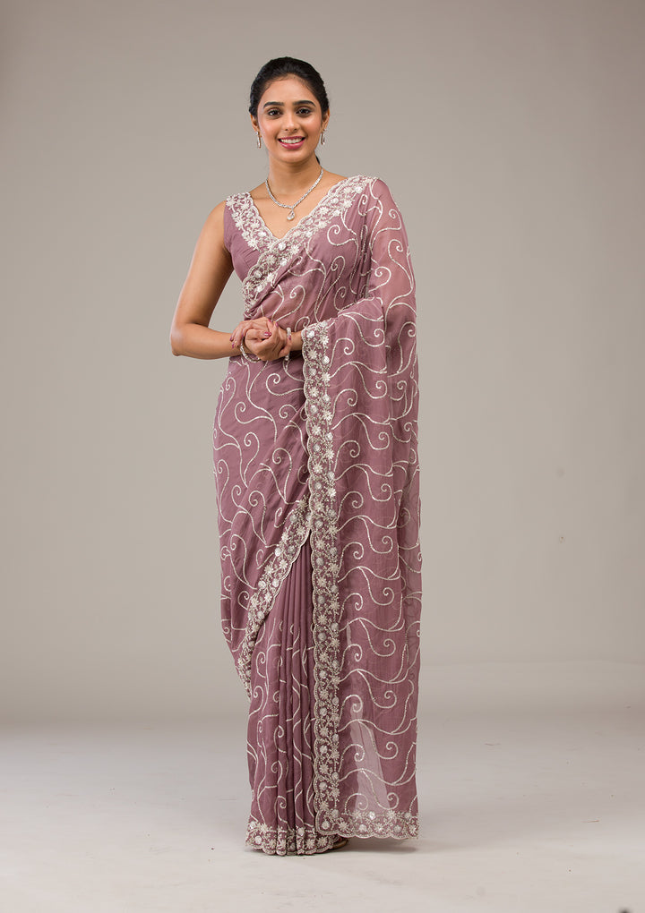 Lavender Sequins Georgette Saree
