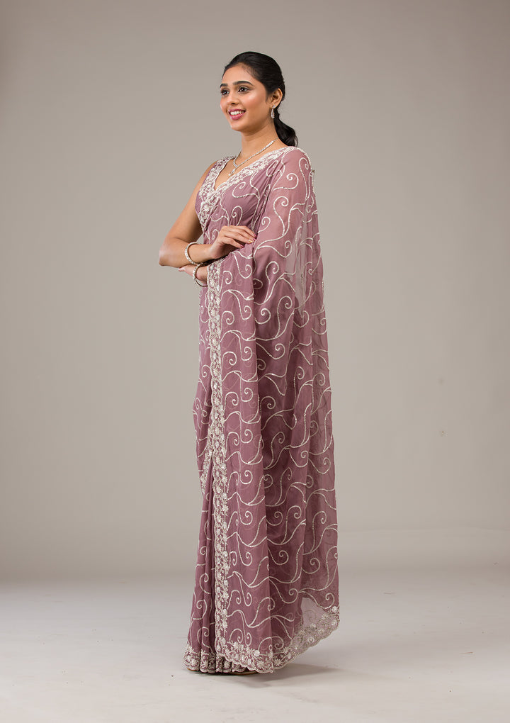 Lavender Sequins Georgette Saree
