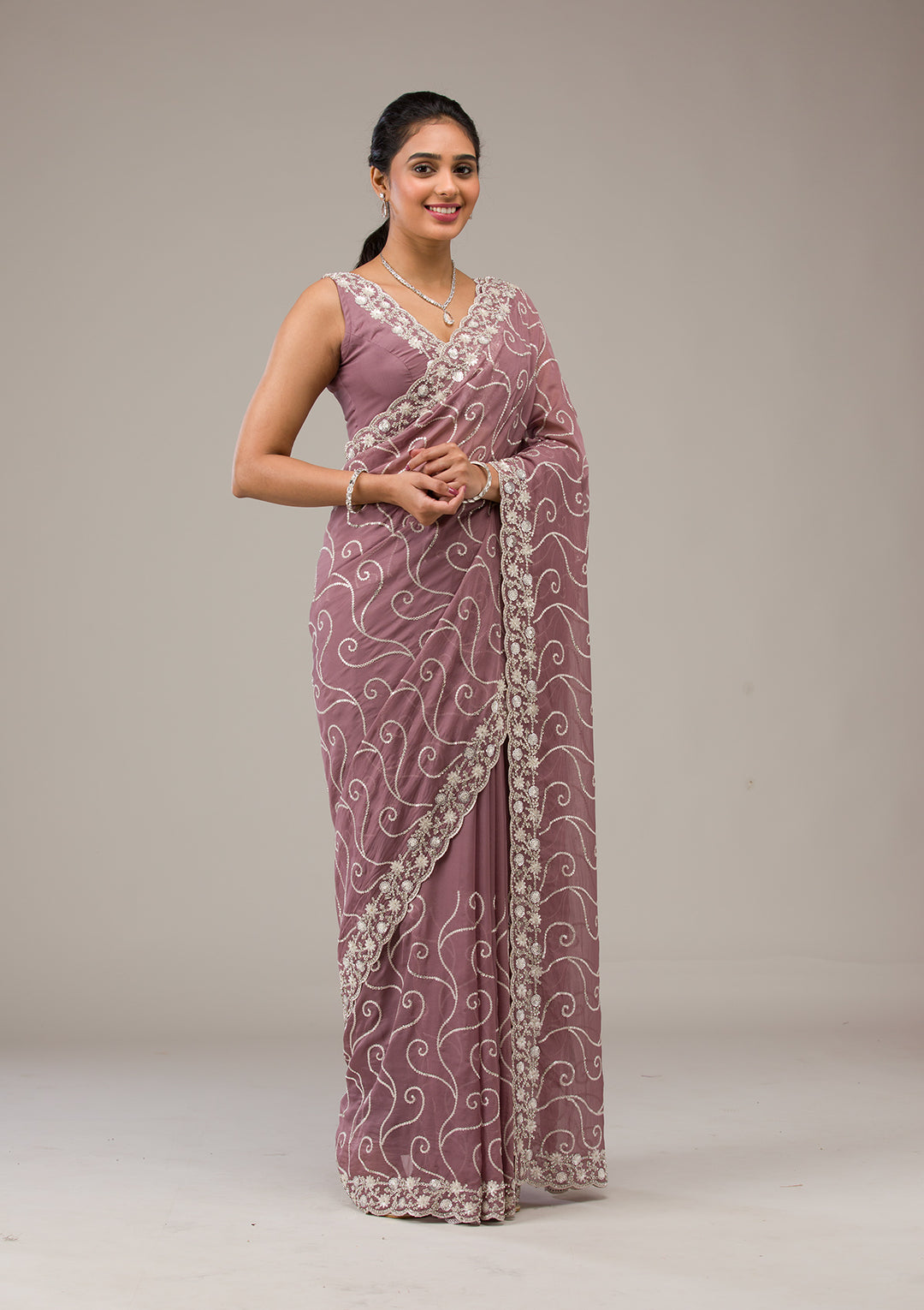 Lavender Sequins Georgette Saree