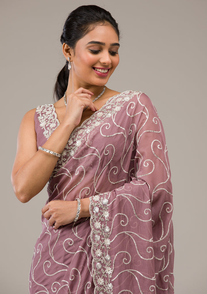 Lavender Sequins Georgette Saree