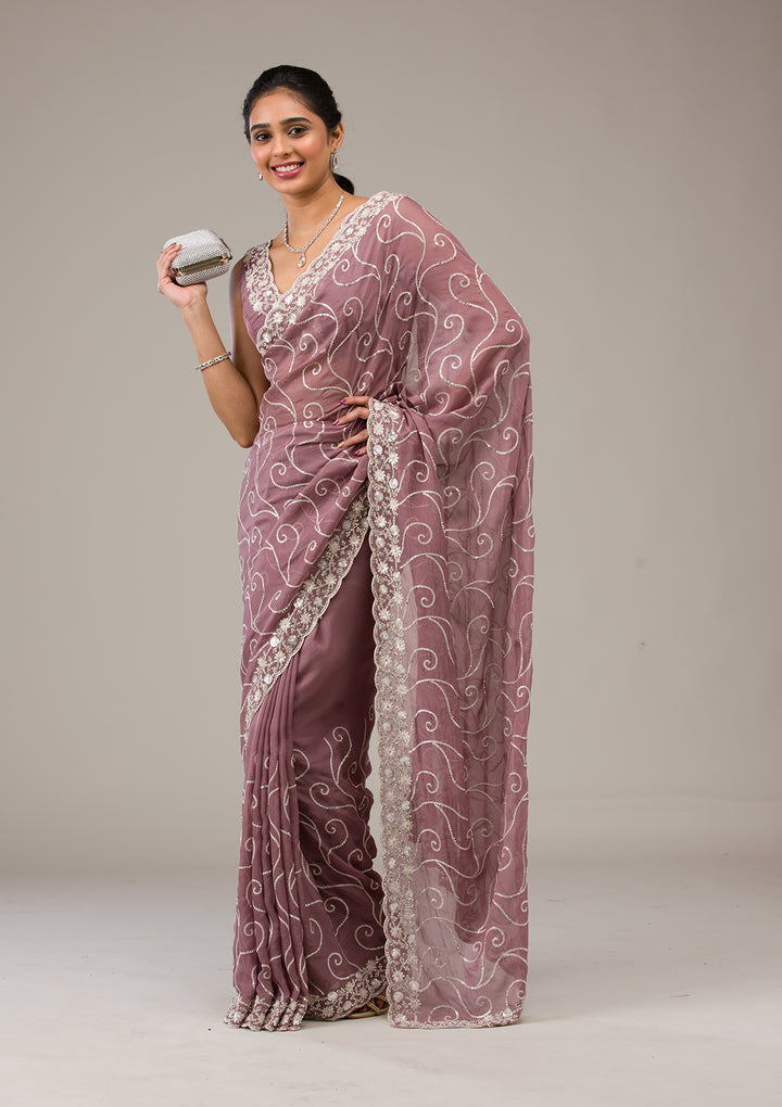 Lavender Sequins Georgette Saree