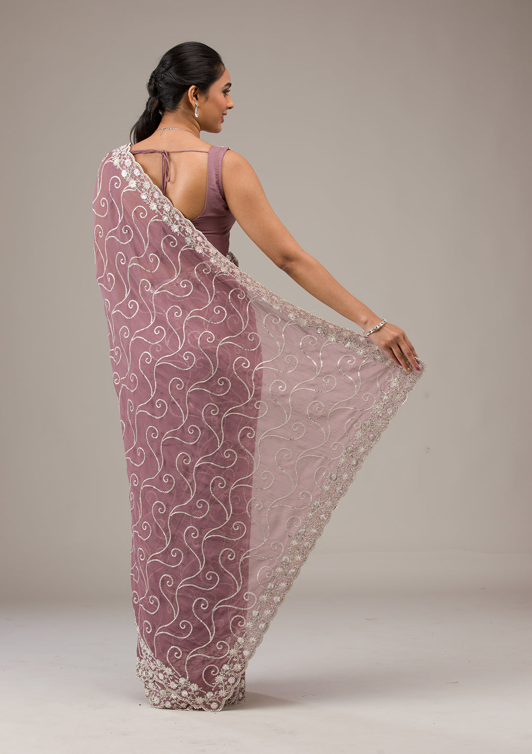 Lavender Sequins Georgette Saree