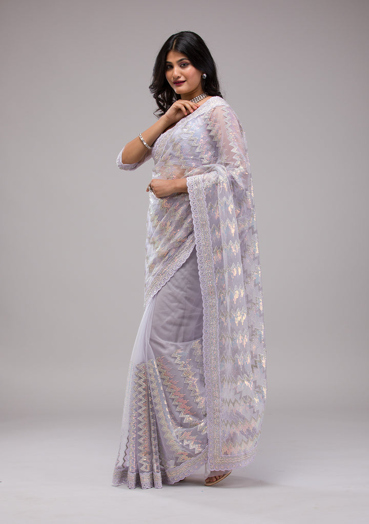 Lavender Sequins Net Saree