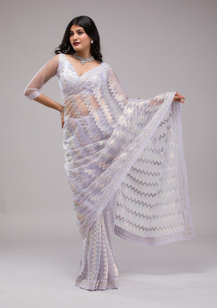 Lavender Sequins Net Saree