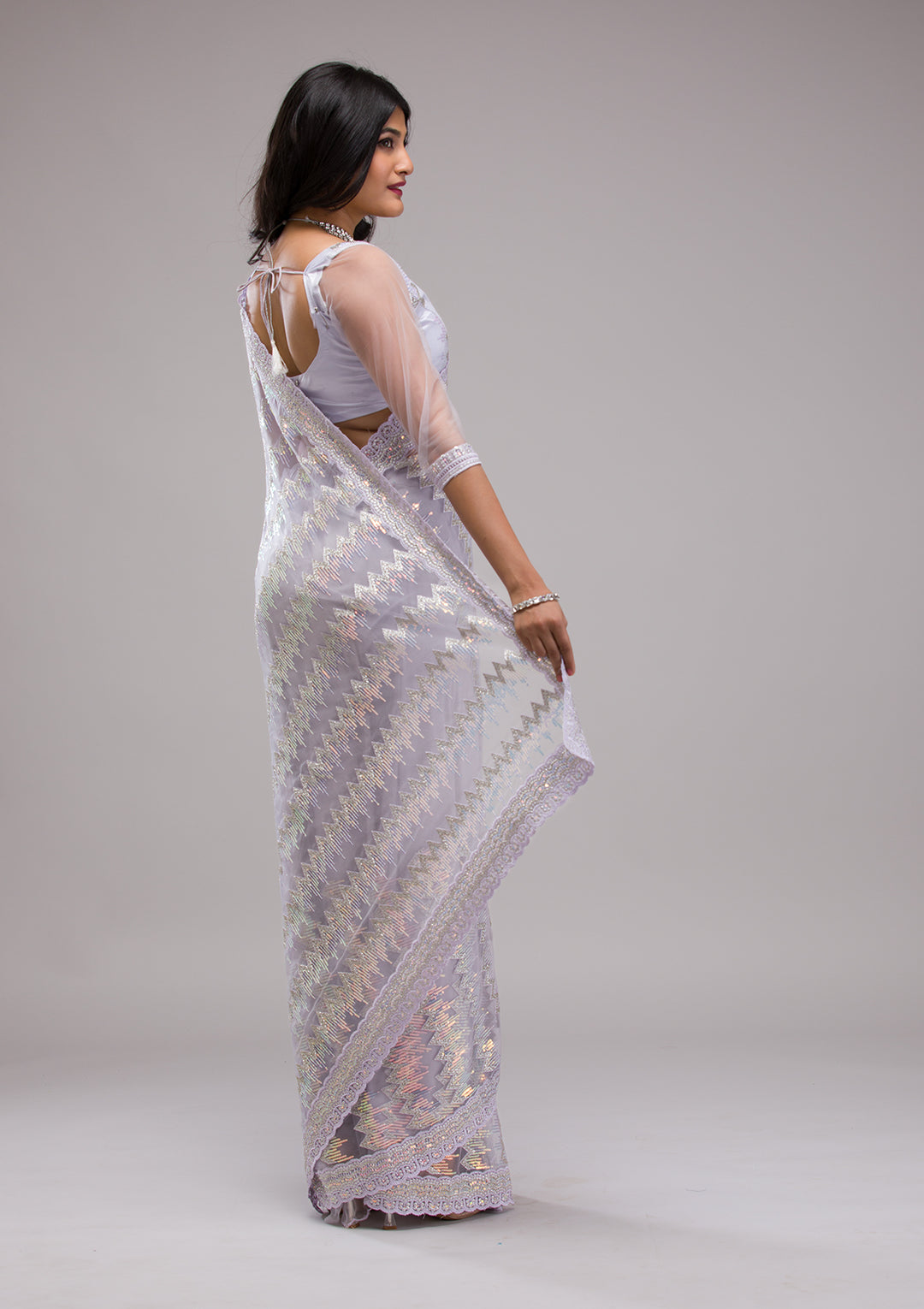 Lavender Sequins Net Saree