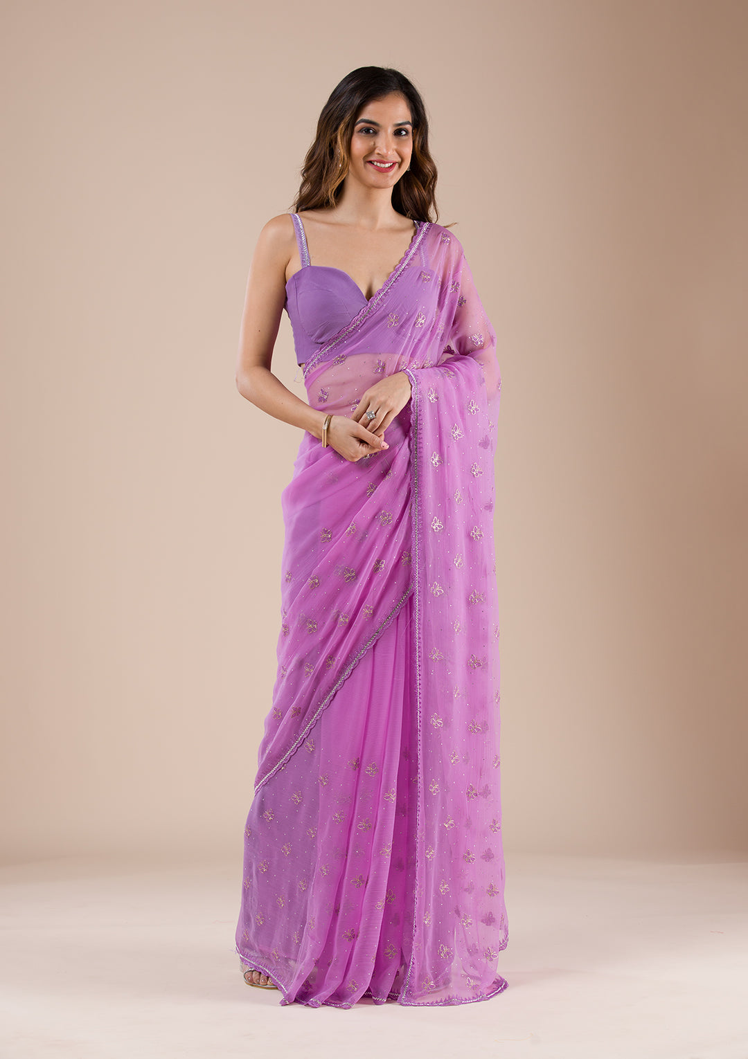 Lavender Stonework Chiffon Saree