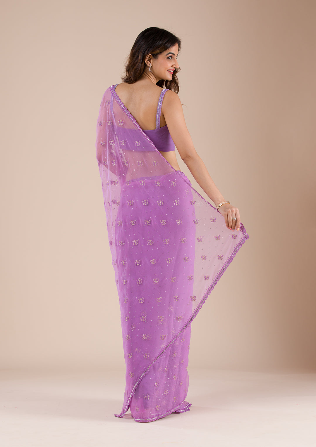 Lavender Stonework Chiffon Saree