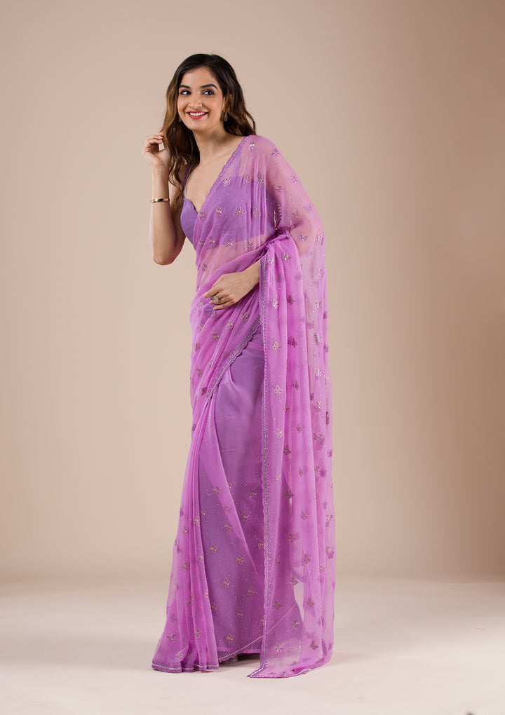 Lavender Stonework Chiffon Saree