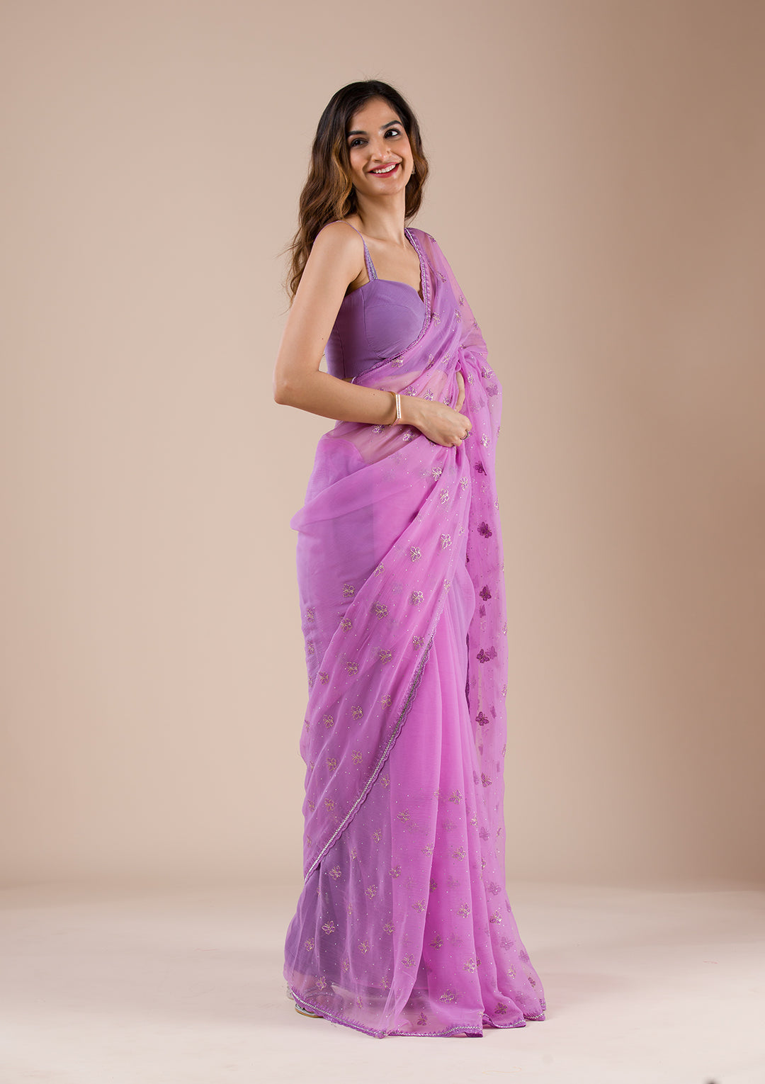 Lavender Stonework Chiffon Saree