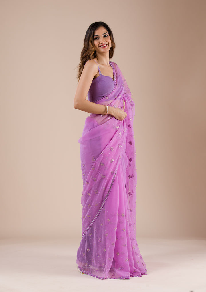 Lavender Stonework Chiffon Saree