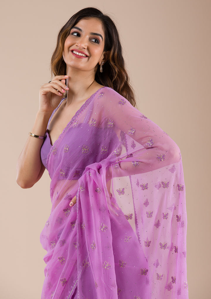 Lavender Stonework Chiffon Saree