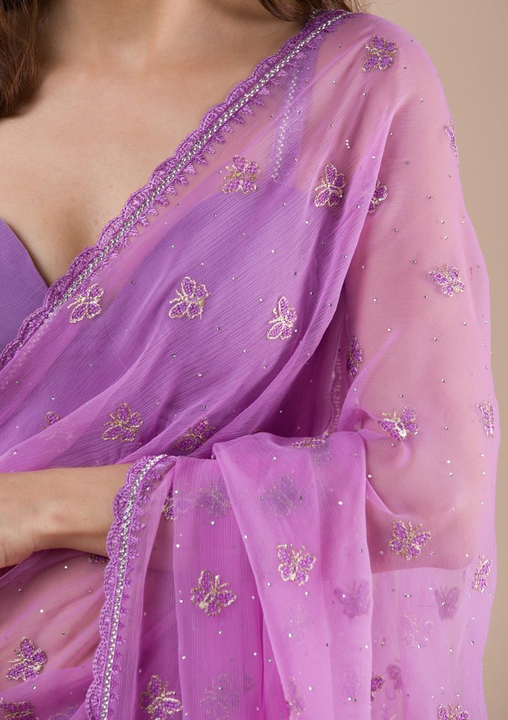 Lavender Stonework Chiffon Saree