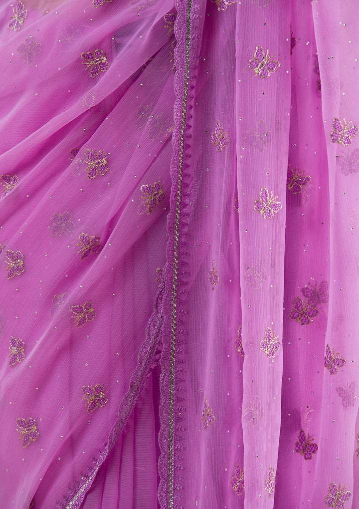Lavender Stonework Chiffon Saree