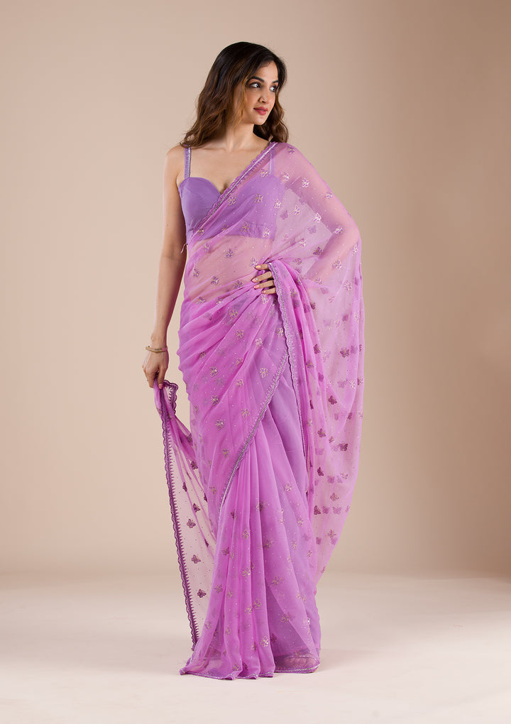 Lavender Stonework Chiffon Saree