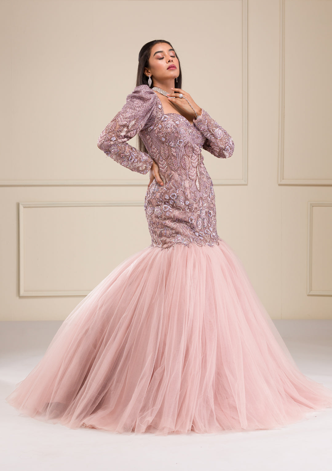 Lavender Stonework Net Gown