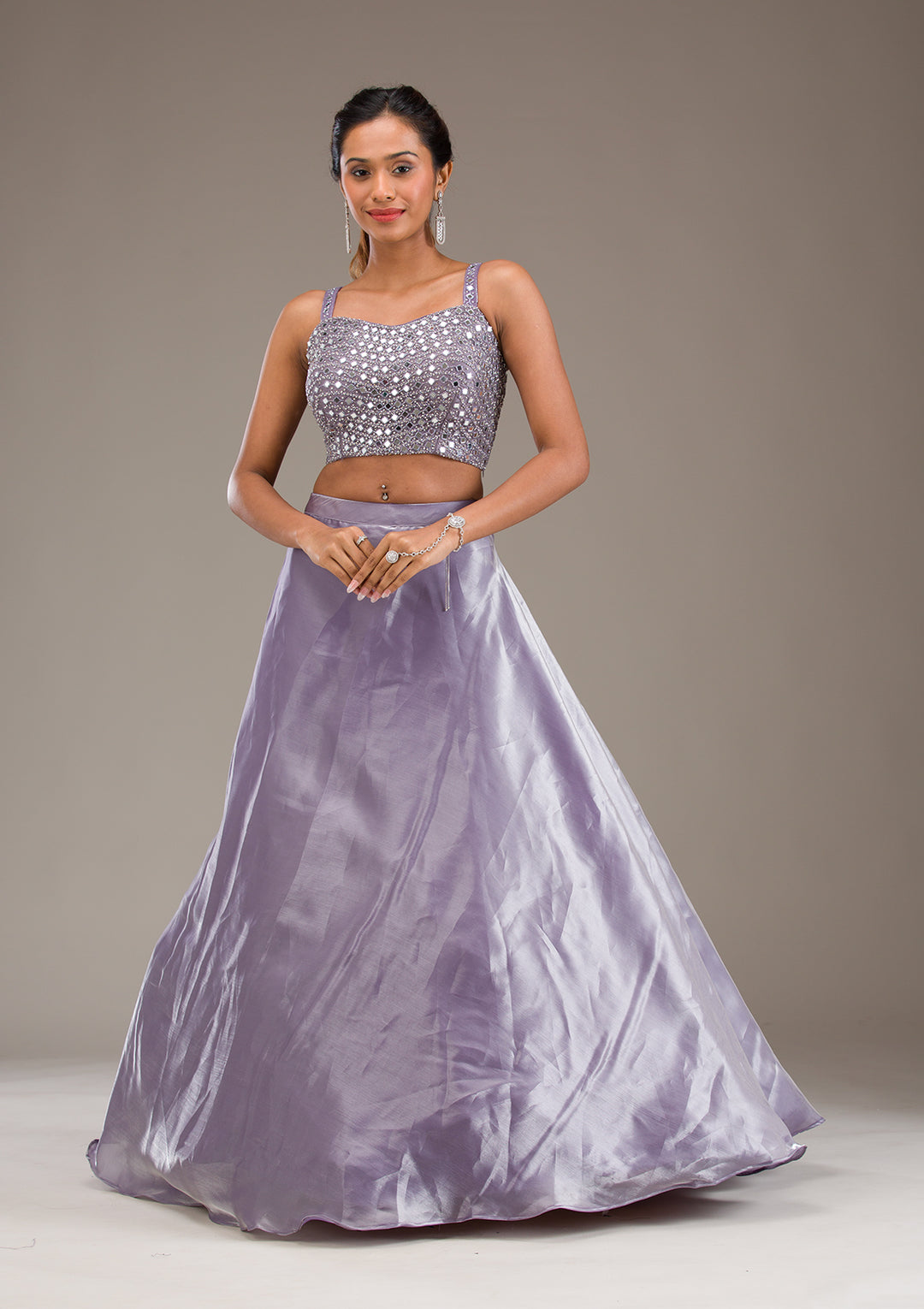 Gotapatti Lavender Tissue Stitched Lehenga Blouse With Dupatta