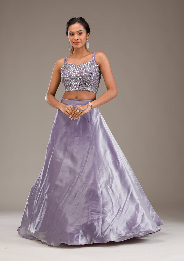 Gotapatti Lavender Tissue Stitched Lehenga Blouse With Dupatta