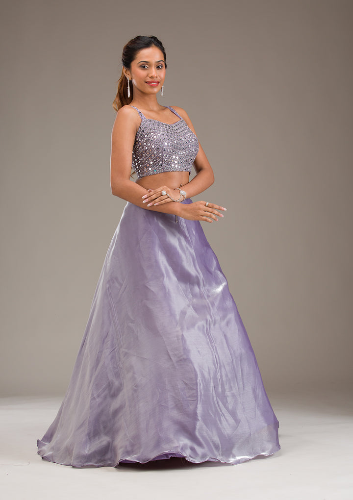 Gotapatti Lavender Tissue Stitched Lehenga Blouse With Dupatta
