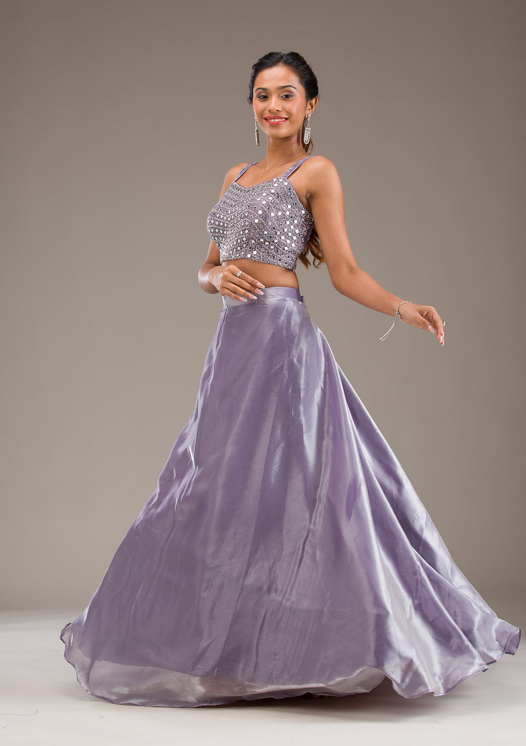 Gotapatti Lavender Tissue Stitched Lehenga Blouse With Dupatta